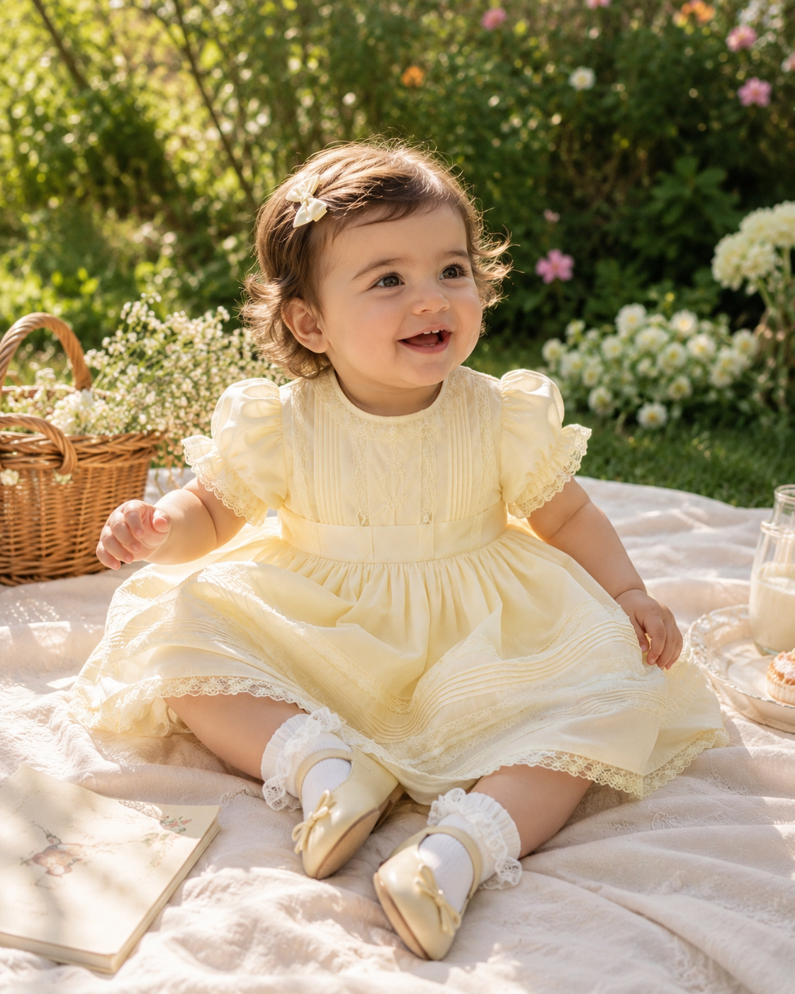 Baby yellow dress with puff sleeves