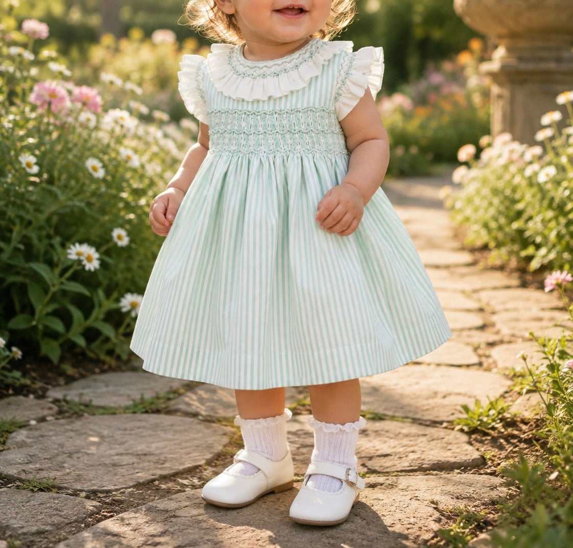 Mint green striped smocked dress