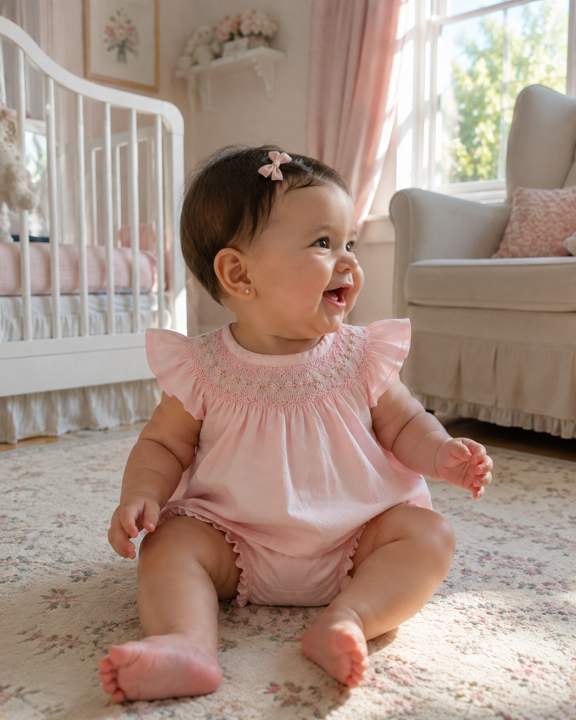 Pink dress with matching ruffled bloomers.