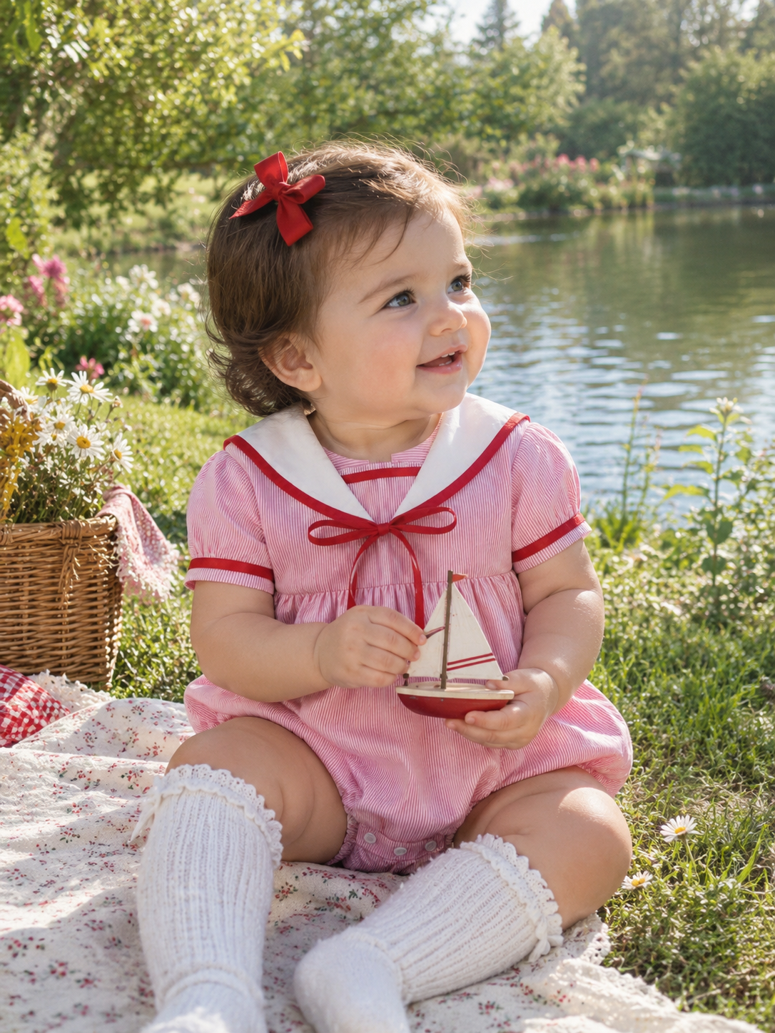 Striped Mariner Collar Short Sleeve Romper